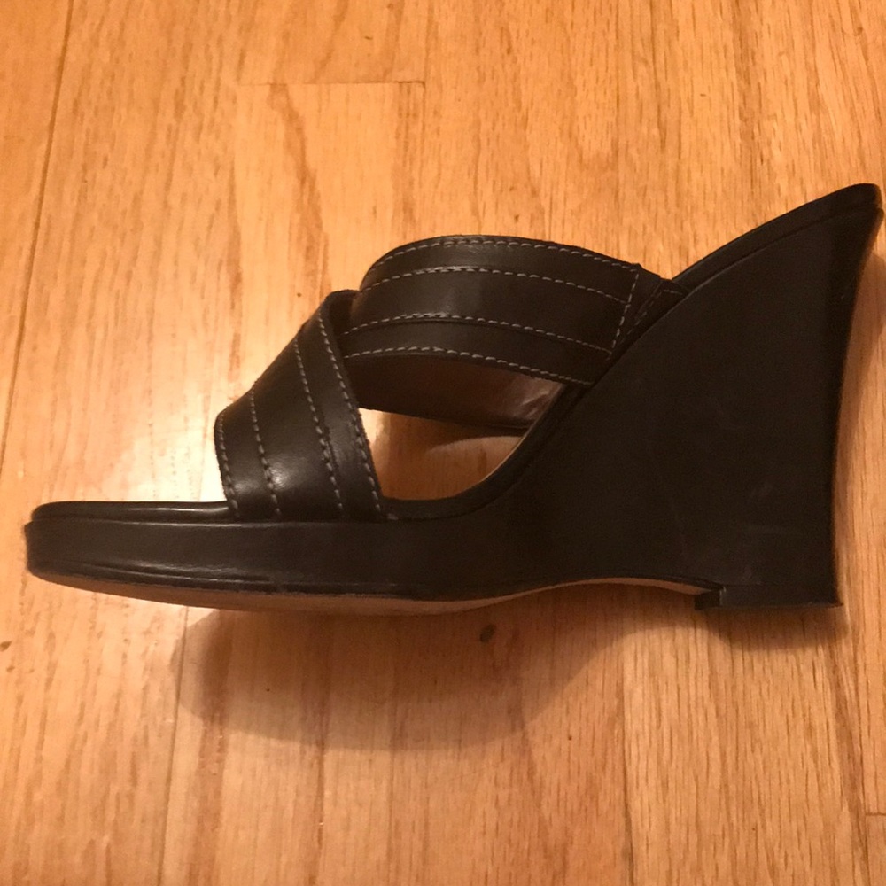 Joan & David Circa black wedge high heel mules